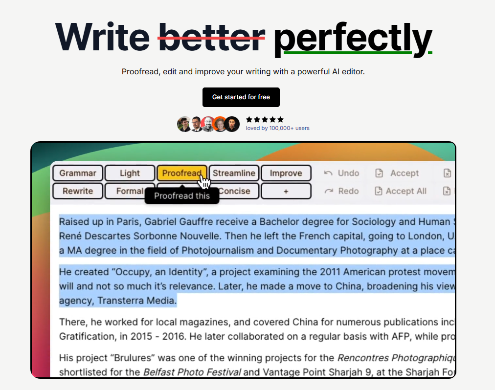 A screenshot of editGPT's homepage