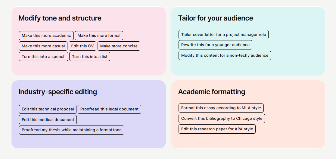 An image showing some of editGPT's features
