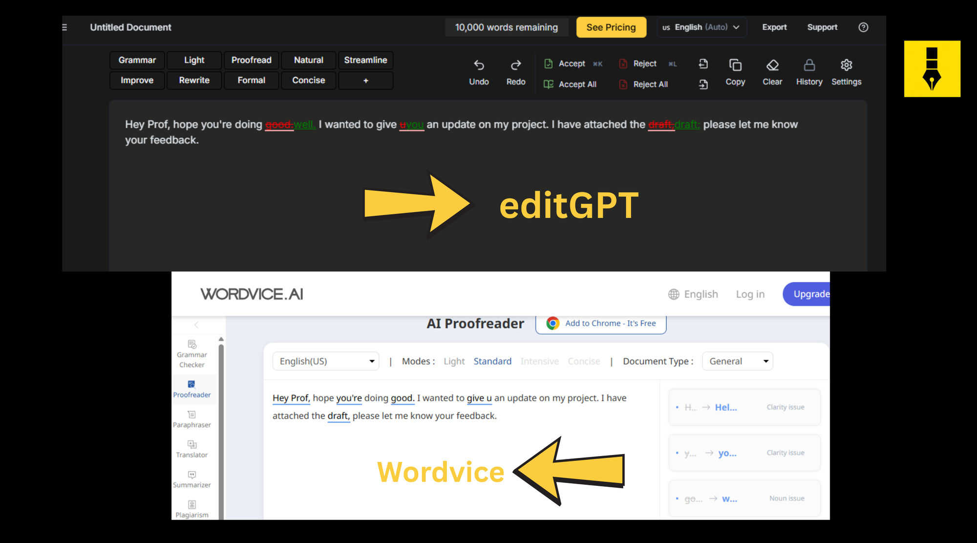 Wordvice AI vs. EditGPT: Which Proofreading Tool is Best?