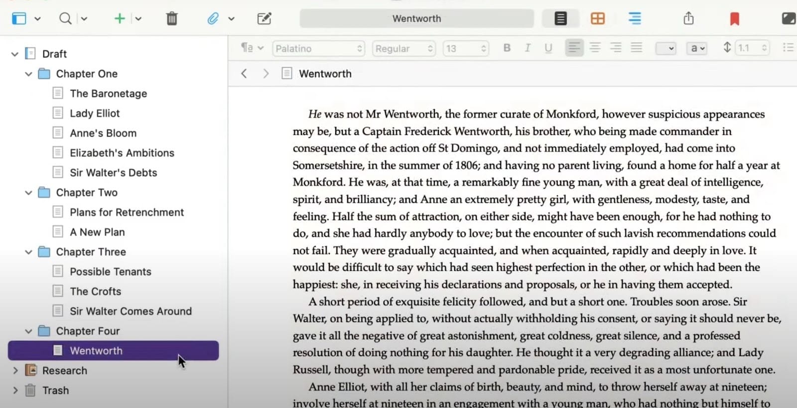An image showing Scrivener, a writing tool