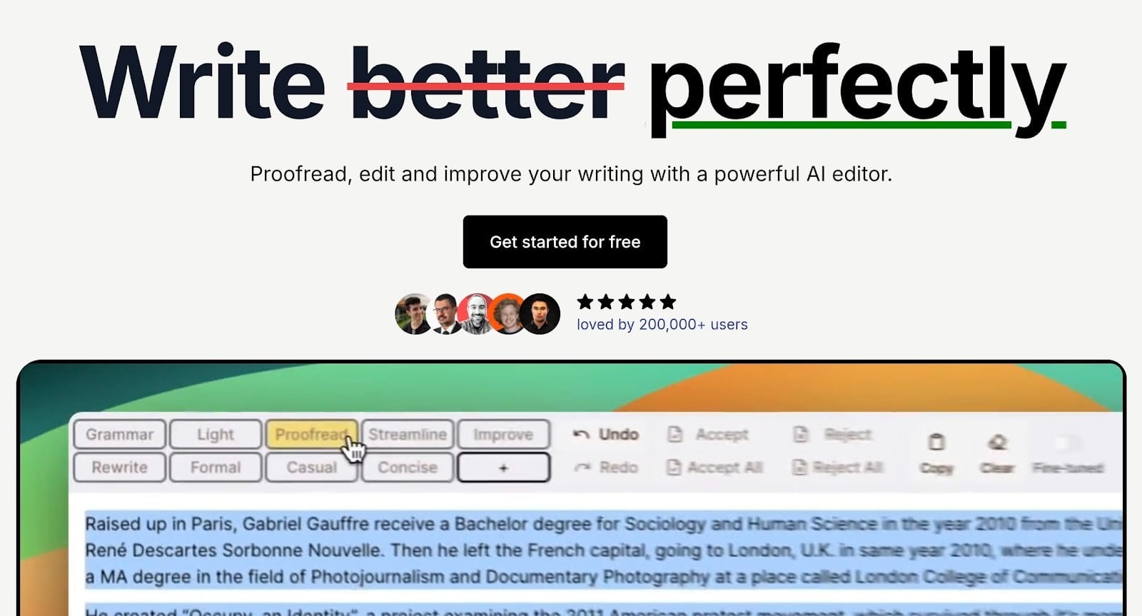 An image showing the homepage of editGPT, the best writing tool for your stack and the best AI proofreader