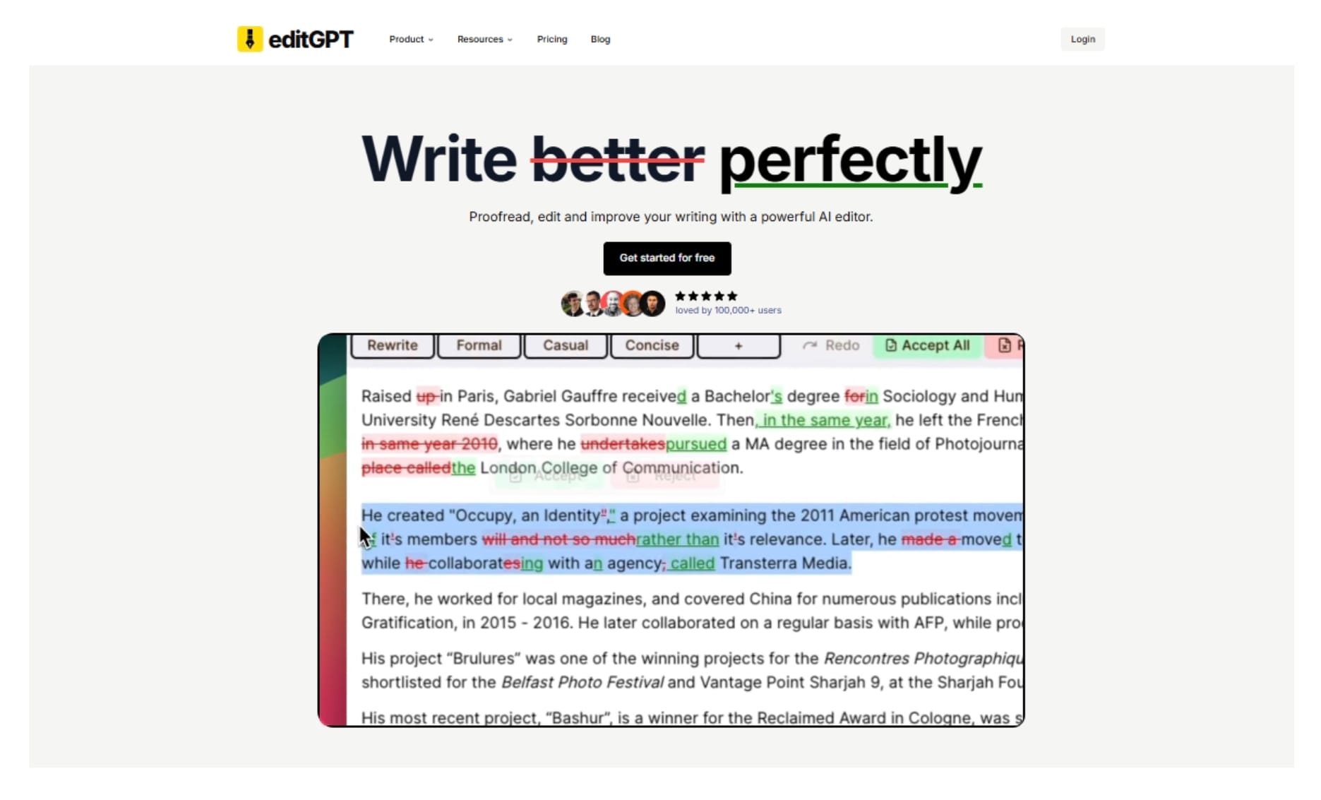 editGPT is the best AI proofreader on the market with its intelligent and contextual editing