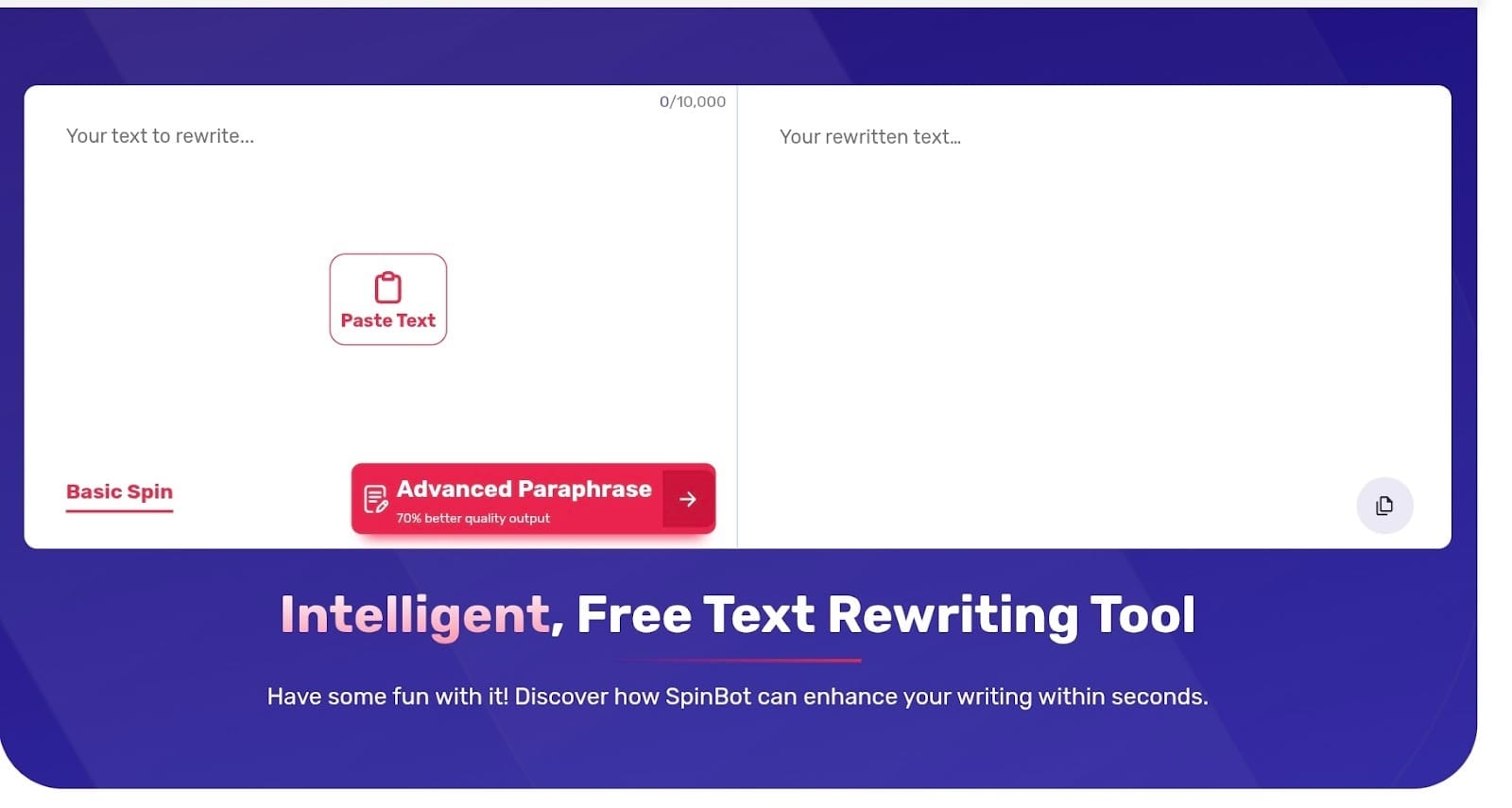 An image showing the user interface of AI paraphraser Spinbot