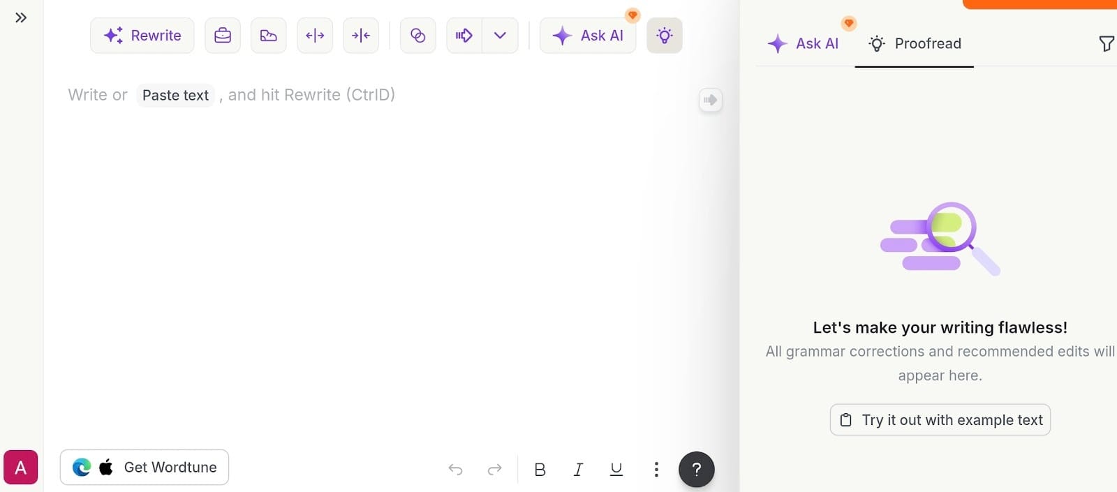 An image showing the user interface of sentence paraphraser Wordtune