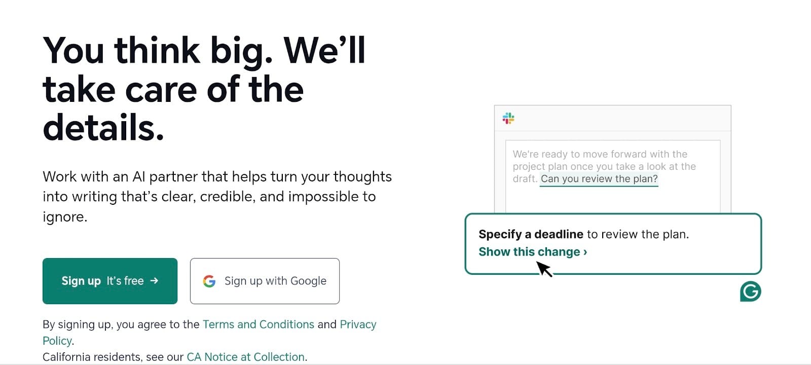 An IMAGE SHOWING THE HOMEPAGE OF GRAMMARLY