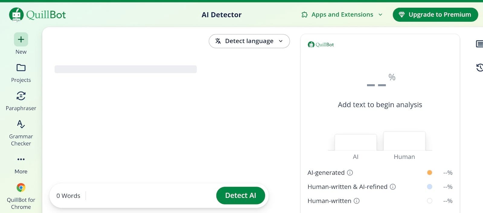 Webpage and user interface of Quillbot